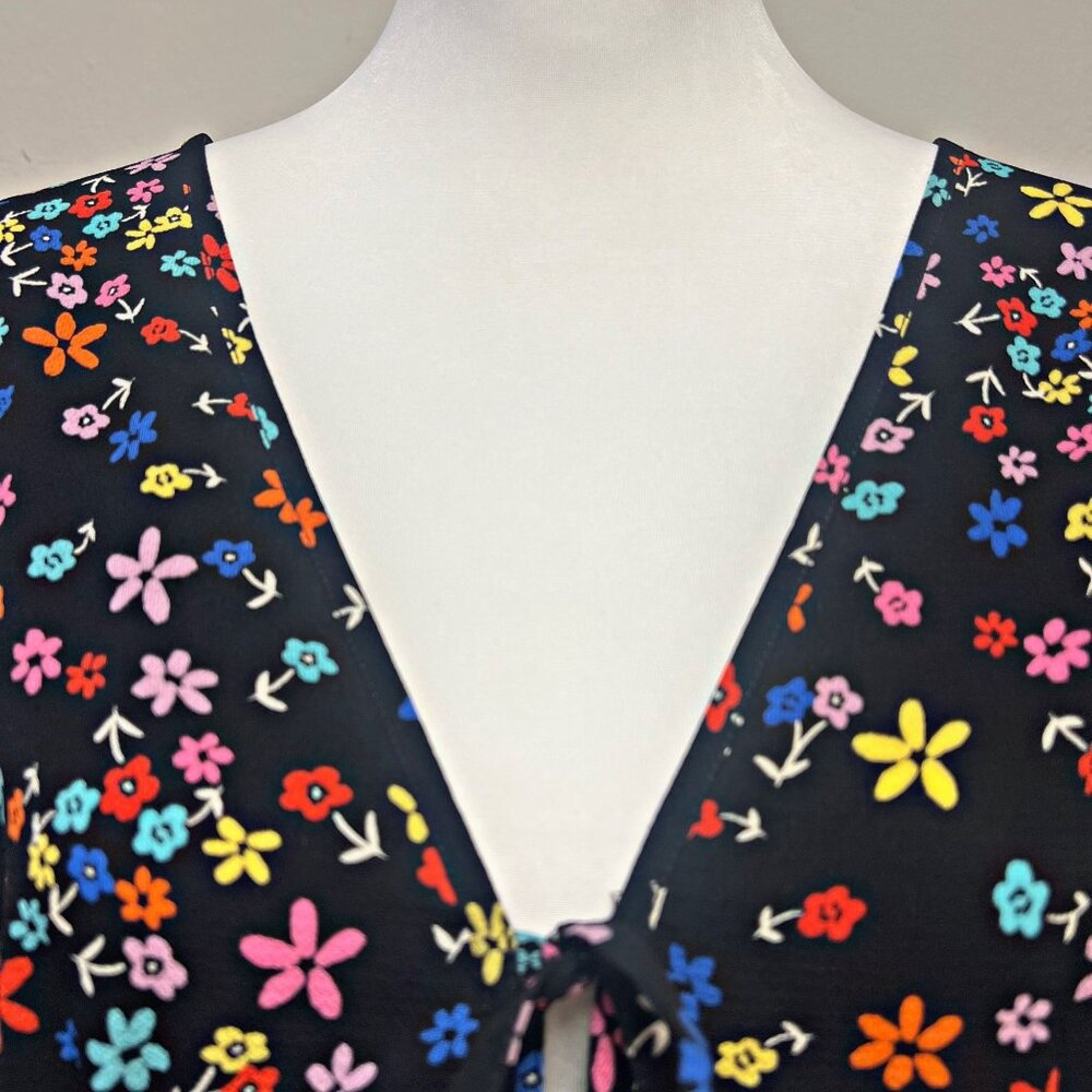 ASOS Design Curve Tea Mini Dress Floral Multicolor Tie Front V-Neck Flare Light - Picture 9 of 13